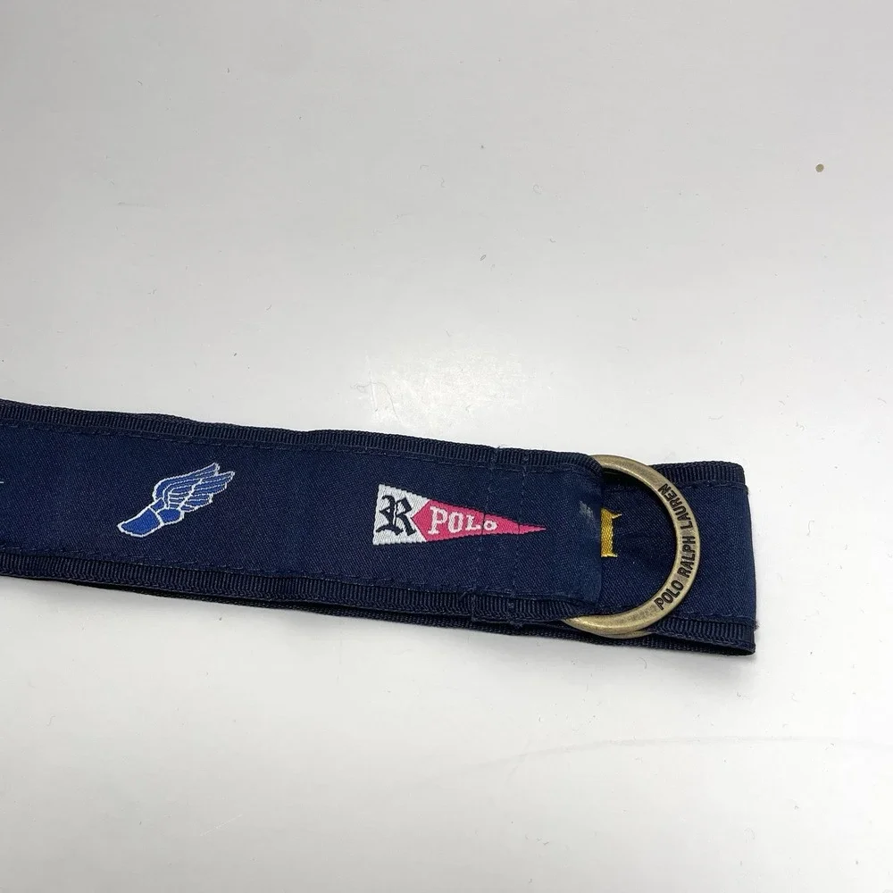 Polo Ralph Lauren Kids Embroidered Flag Fabric D-Ring Belt Navy Blue 33